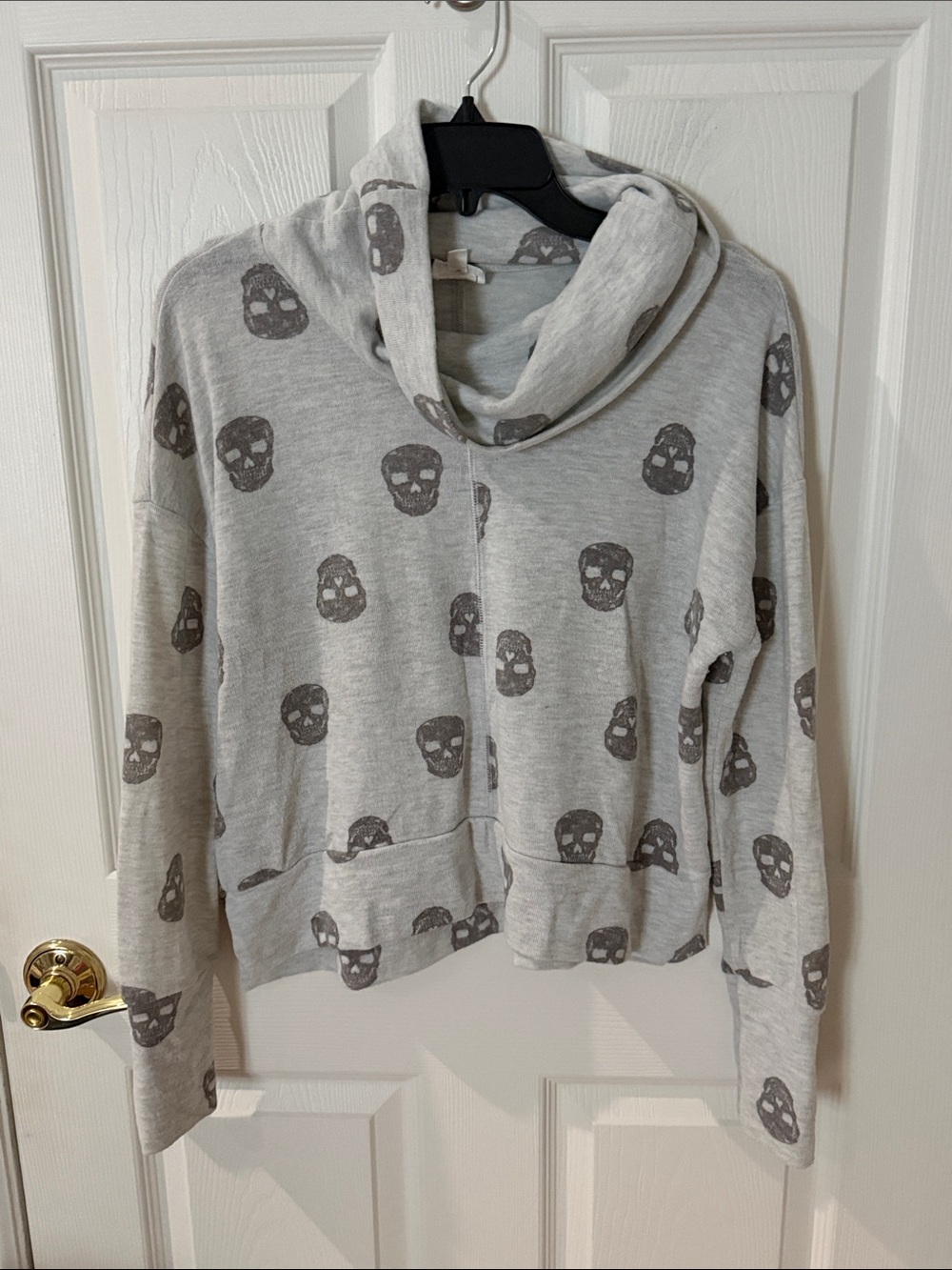 Cozie by Pink Rose Light Gray Cowl Neck Skull Print Sweater supersoft medium